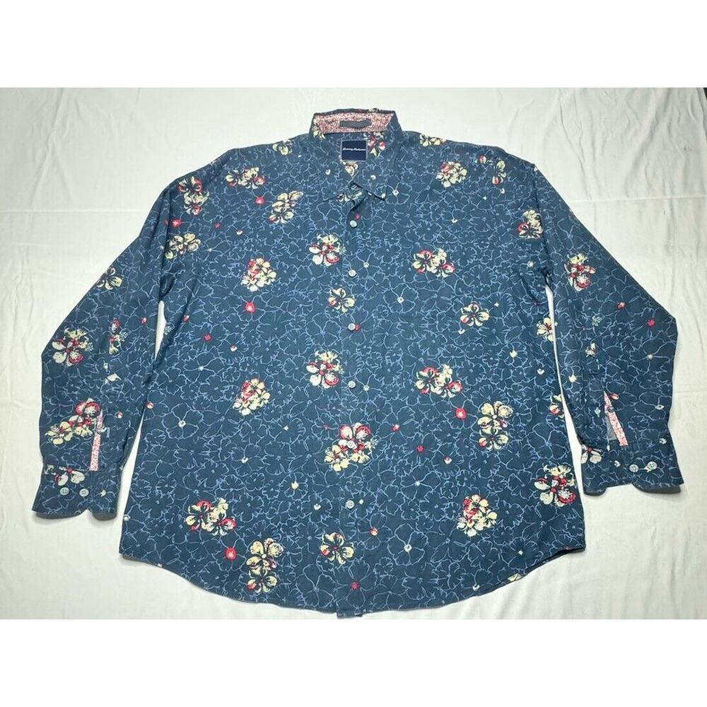Tommy Bahama Men's Long Sleeve Blue Floral Button Up Shirt - Size XL